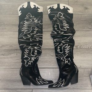 Thigh high cow girl boots, festival boots